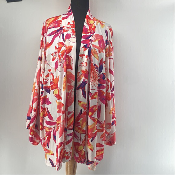 Natori open front floral cardigan duster vacation tropical sz 1X - Picture 9 of 11